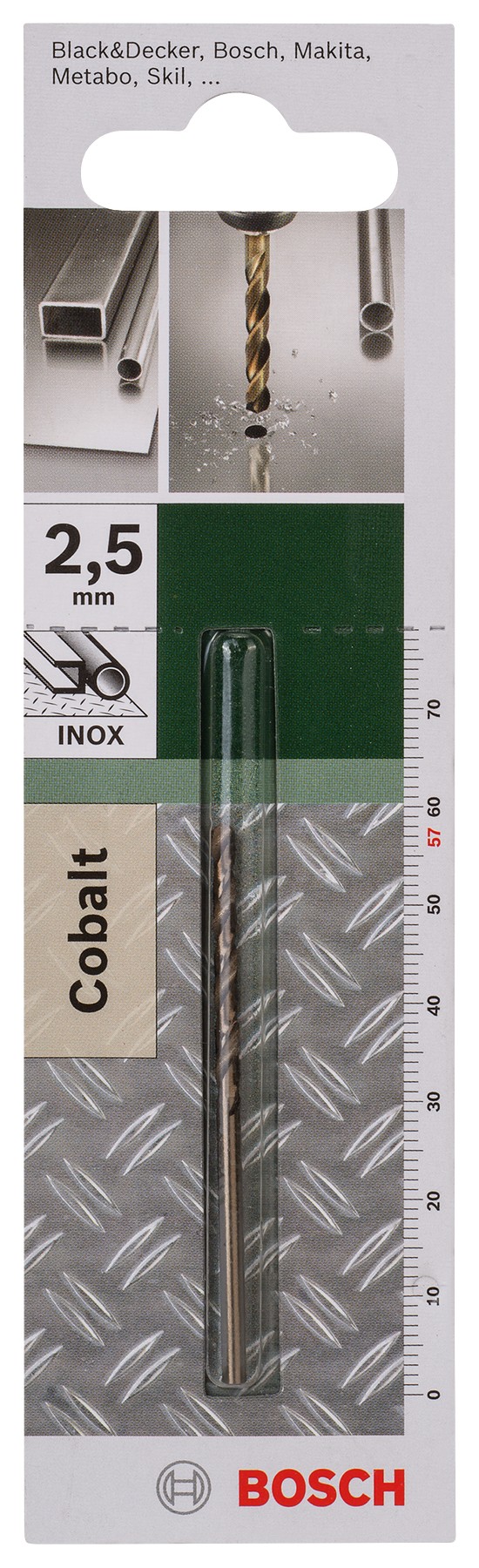 Broca para metal HSS-Co, DIN 338D = 2,5 mm; L = 57 mm