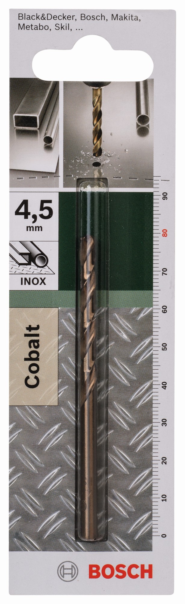 Broca para metal HSS-Co, DIN 338D = 4,5 mm; L = 80 mm