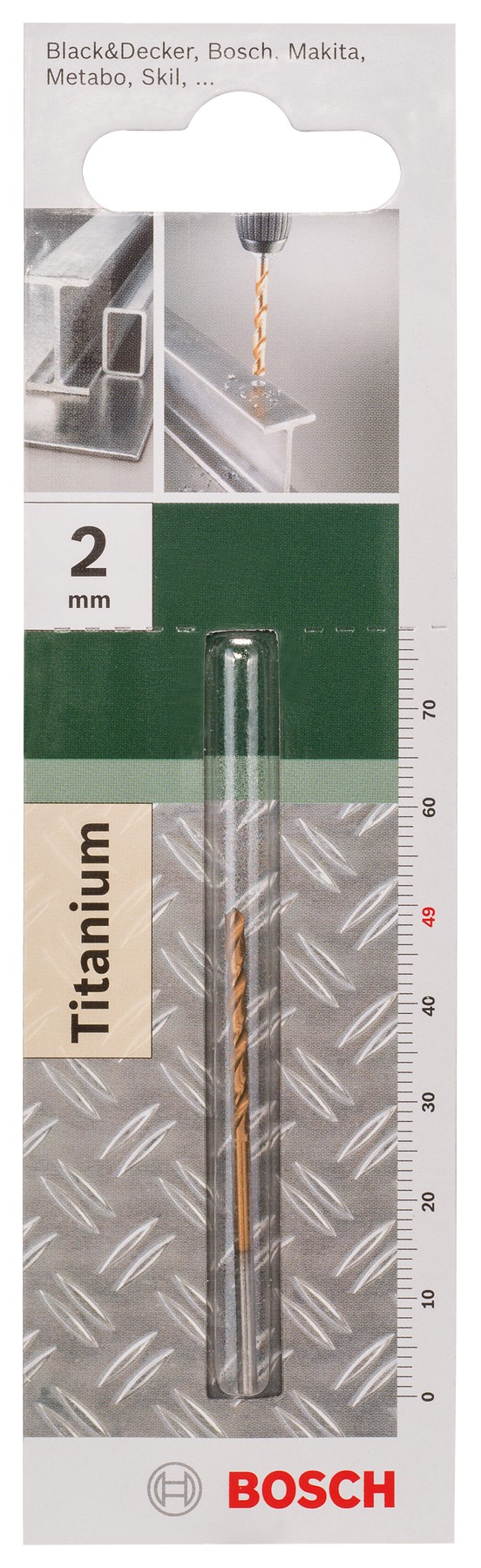 Broca para metal HSS-TiN, DIN 338D = 2,0 mm; L = 49 mm