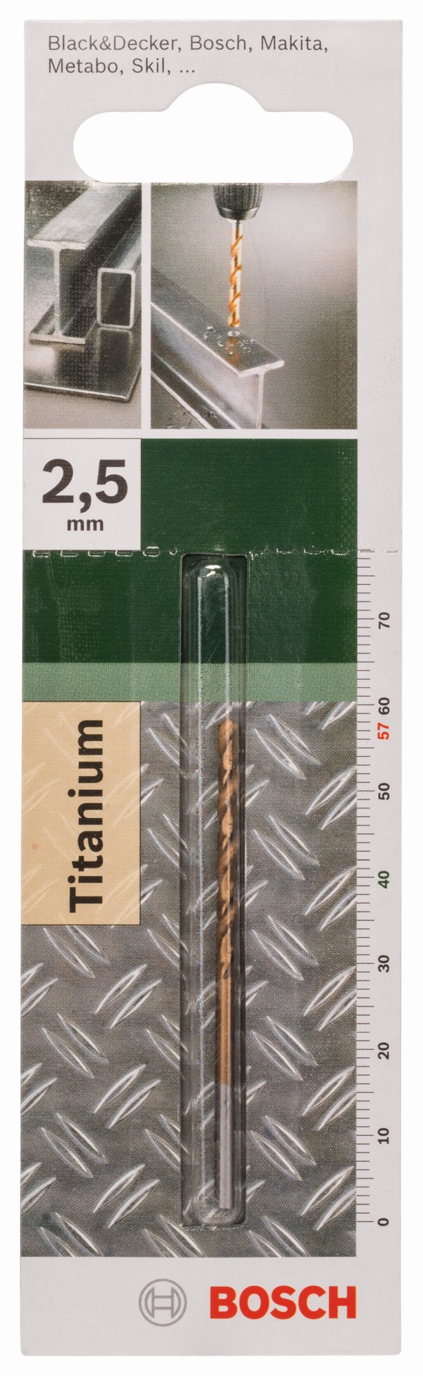 Broca para metal HSS-TiN, DIN 338D = 2,5 mm; L = 57 mm