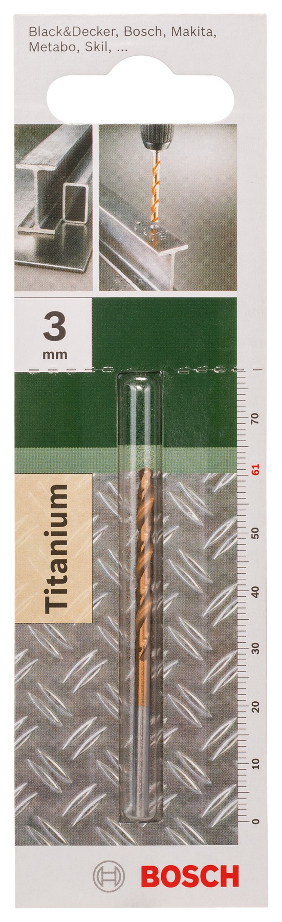 Broca para metal HSS-TiN, DIN 338D = 3,0 mm; L = 61 mm