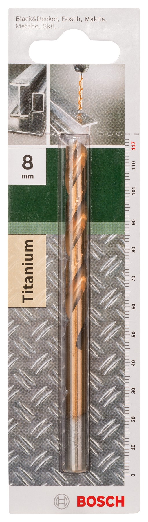 Broca para metal HSS-TiN, DIN 338D = 8,0 mm; L = 117 mm