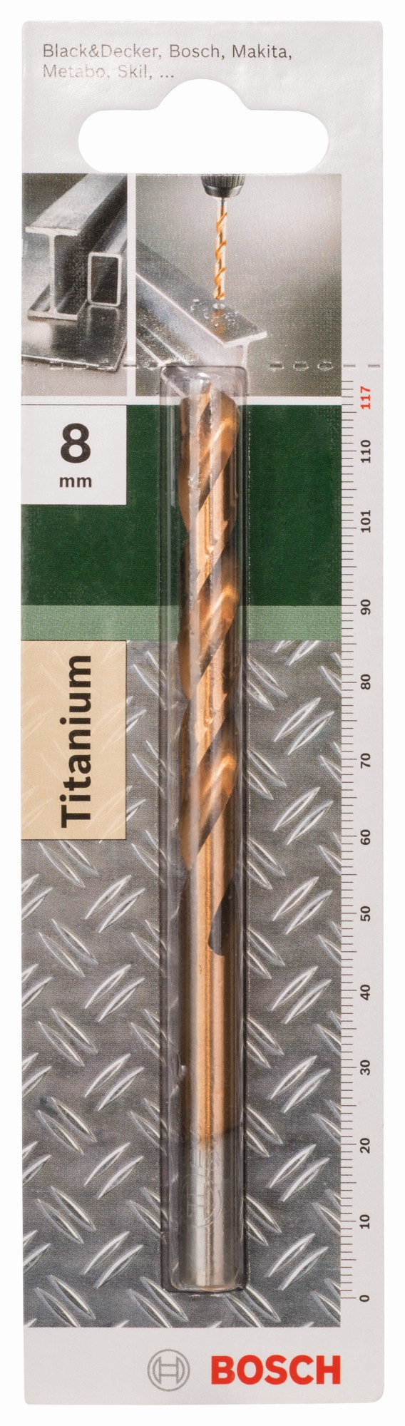 Broca para metal HSS-TiN, DIN 338D = 8,0 mm; L = 117 mm