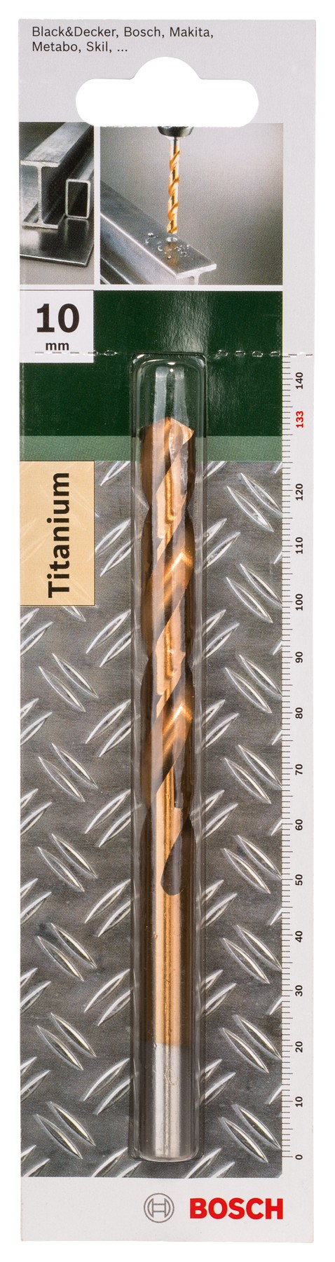 Broca para metal HSS-TiN, DIN 338D = 10,0 mm; L = 133 mm