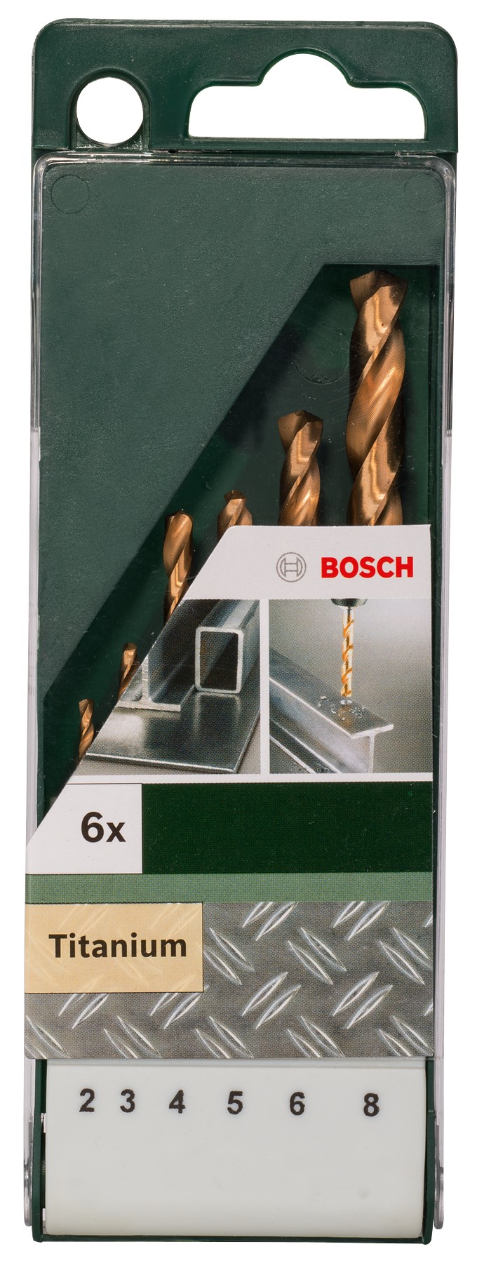Set de 6 piezas de brocas para metal HSS-TiN, DIN 3382,0; 3,0; 4,0; 5,0; 6,0; 8,0 mm