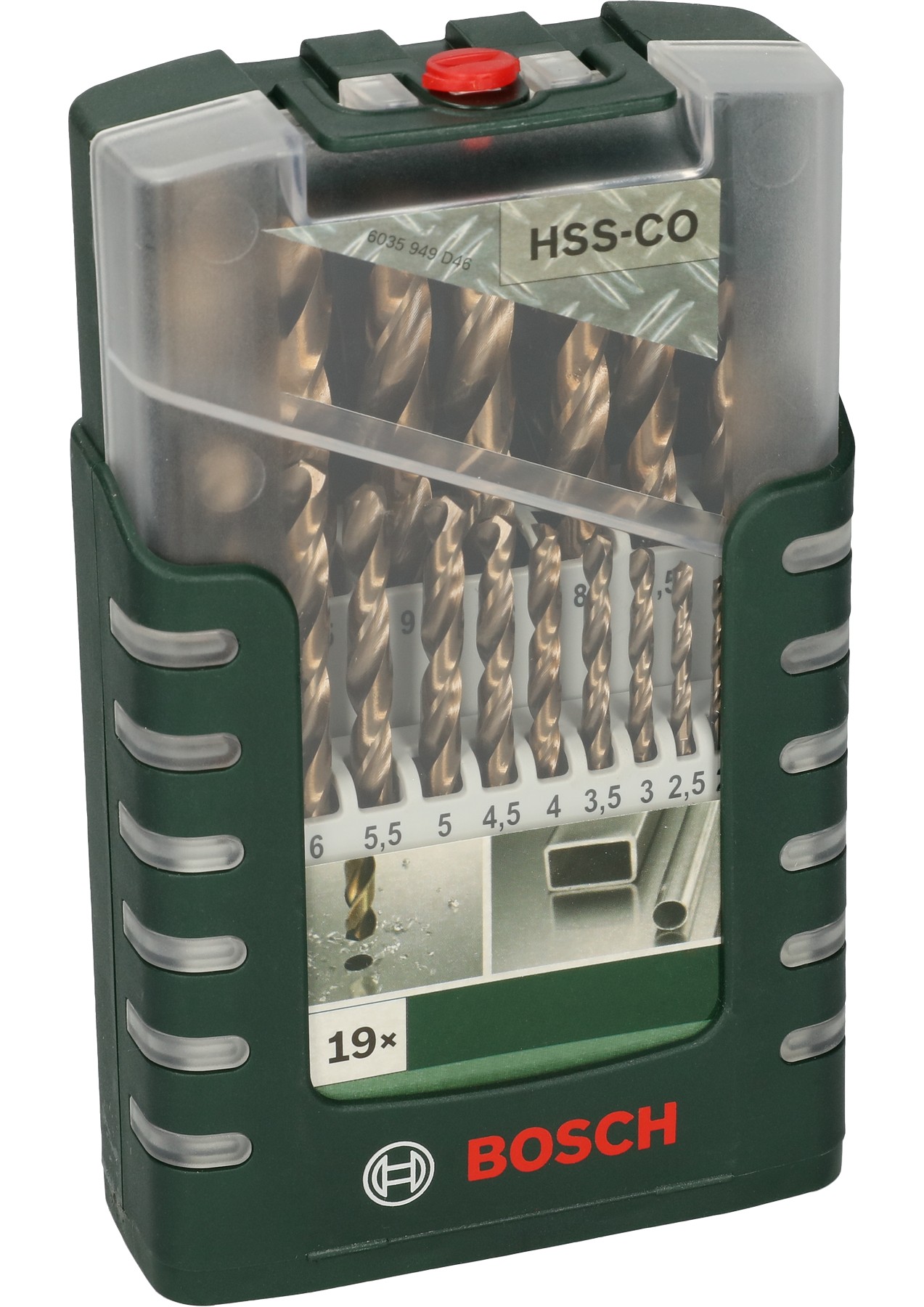 Set de 19 brocas para metal HSS-Co, DIN 3381,0; 1,5; 2,0; 2,5; 3,0; 3,5; 4,0; 4,5; 5,0; 5,5; 6,0; 6,5; 7,0; 7,5; 8,0; 8,5; 9,0; 9,5; 10,0 mm