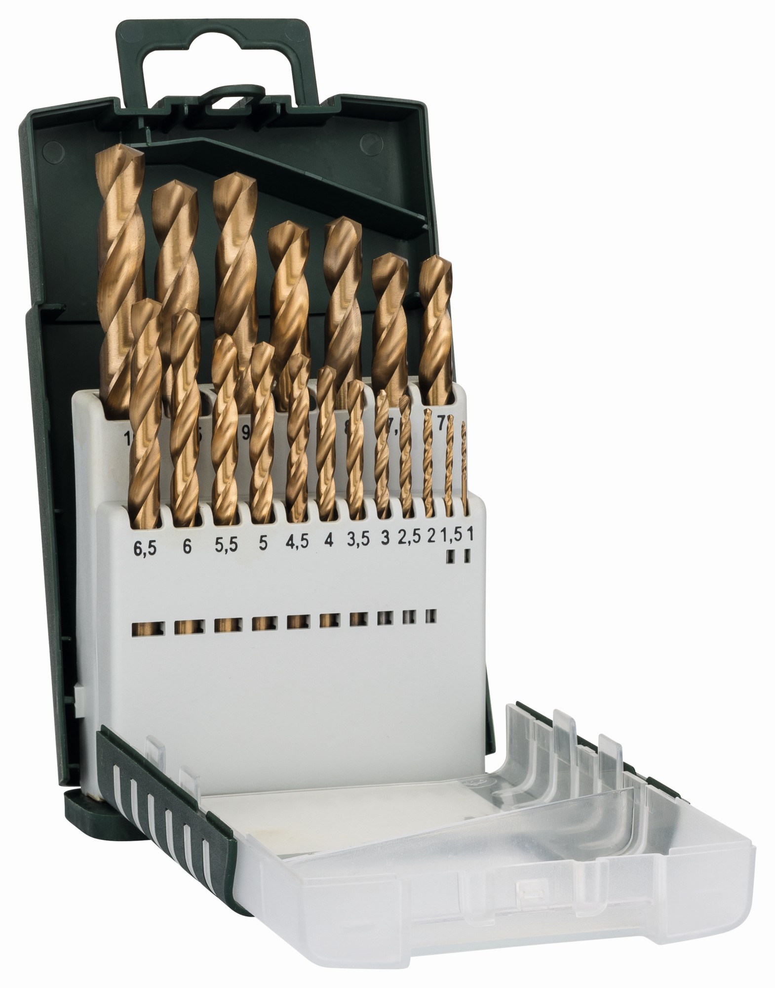 Set de brocas de 19 piezas para metal HSS-TiN, DIN 338