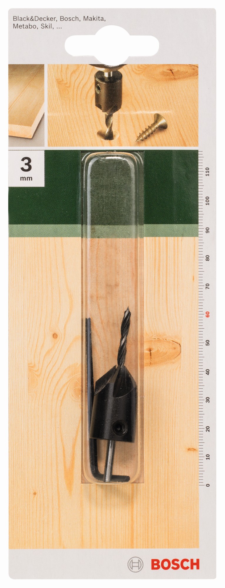 Broca en espiral para madera con avellanadorD = 3,0 mm; L = 60 mm