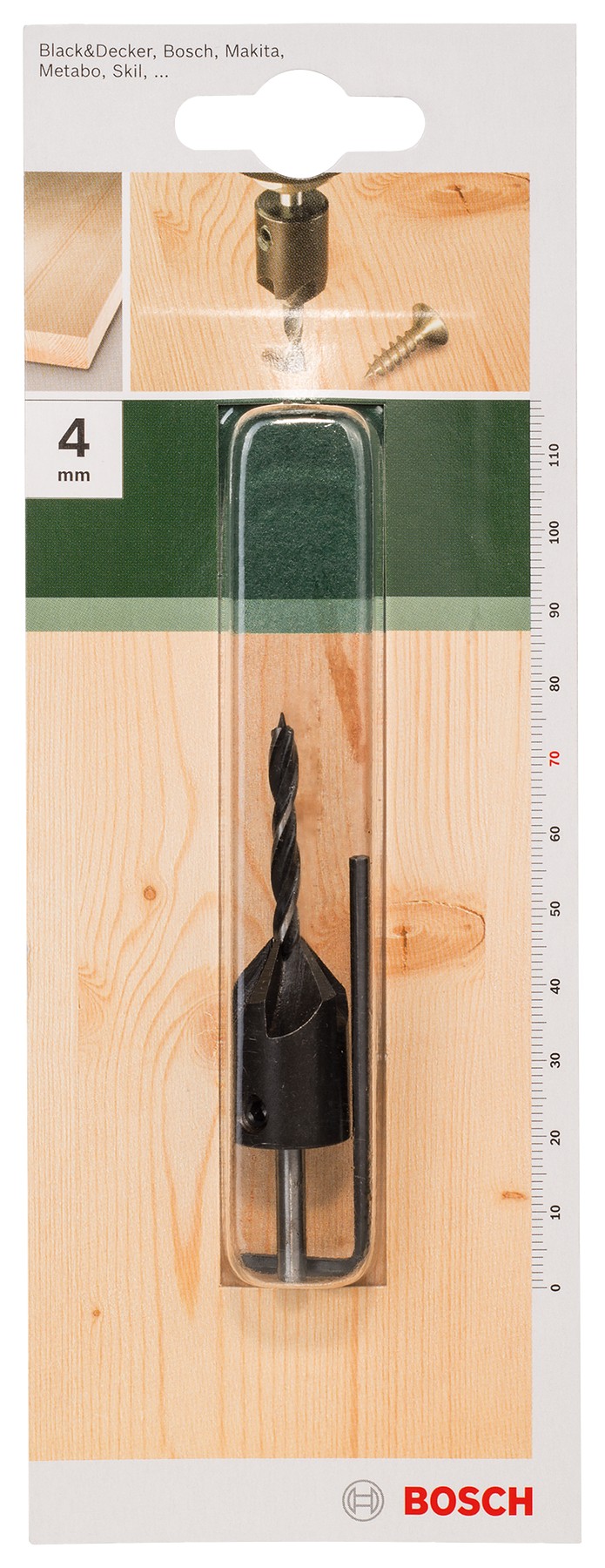 Broca en espiral para madera con avellanadorD = 4,0 mm; L = 70 mm