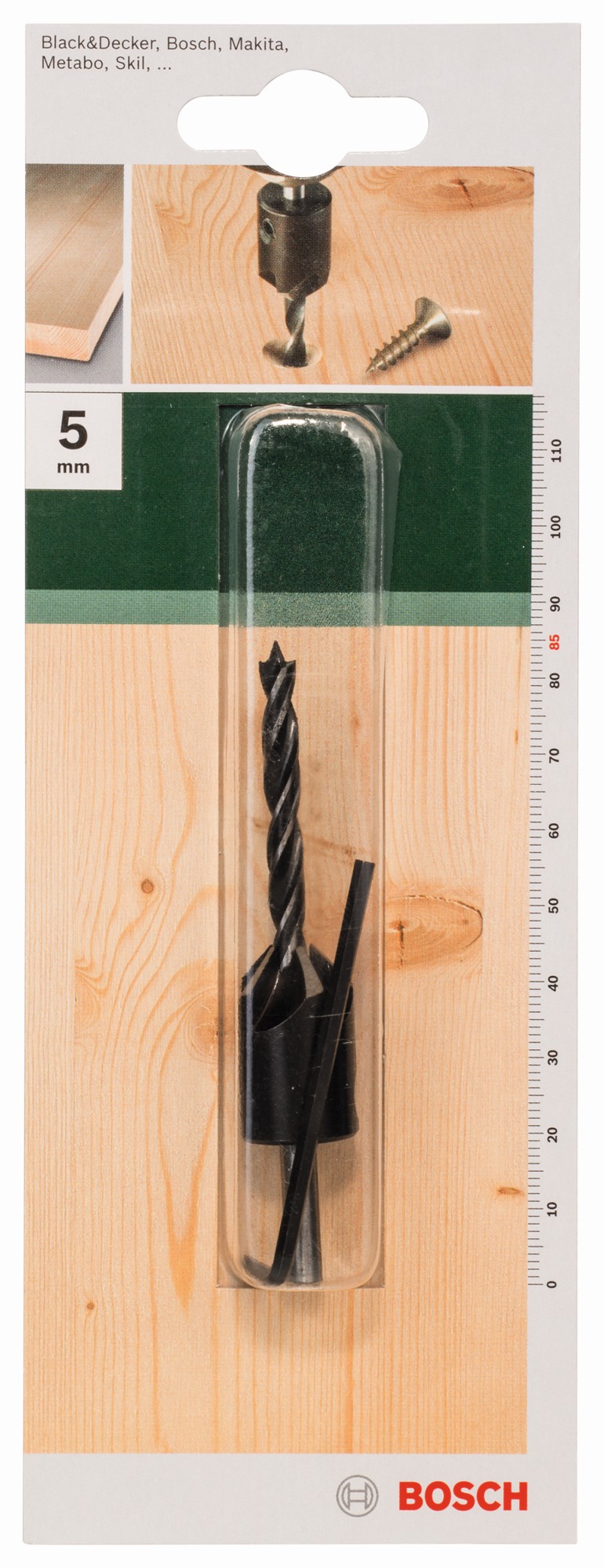 Broca en espiral para madera con avellanadorD = 5,0 mm; L = 85 mm