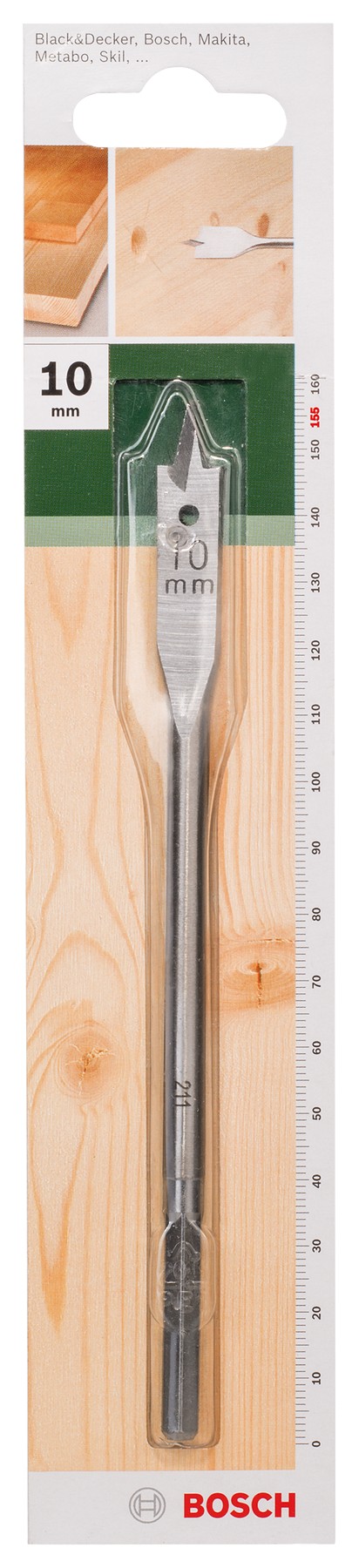 Broca fresadora plana, hexagonalD = 10,0 mm; L = 155 mm