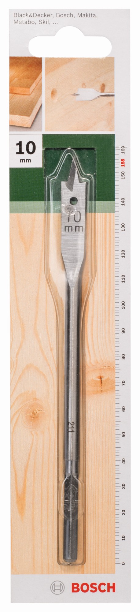 Broca fresadora plana, hexagonalD = 10,0 mm; L = 155 mm