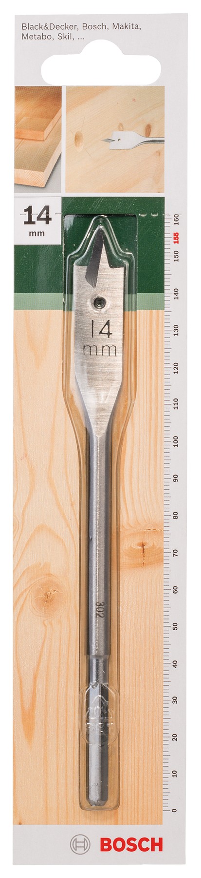 Broca fresadora plana, hexagonalD = 14,0 mm; L = 155 mm