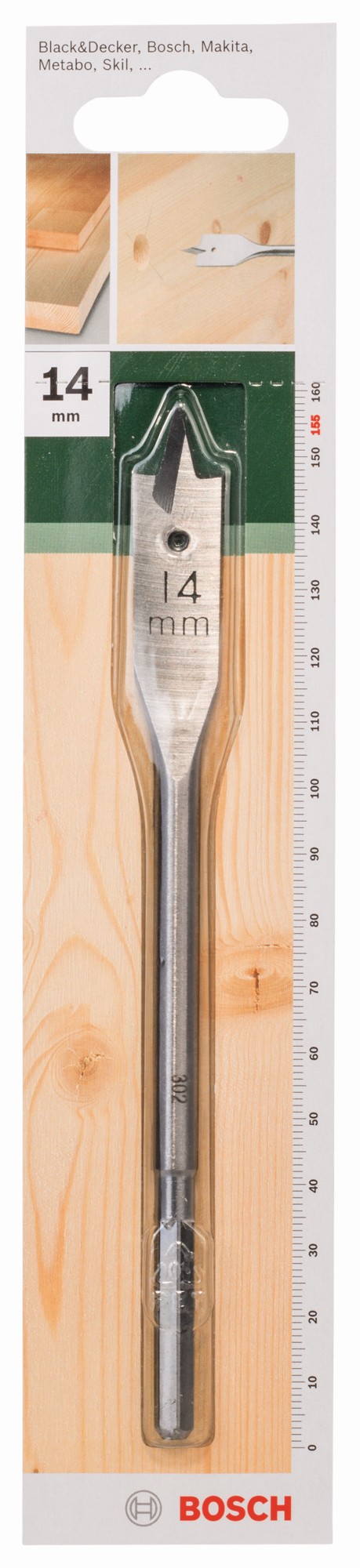 Broca fresadora plana, hexagonalD = 14,0 mm; L = 155 mm