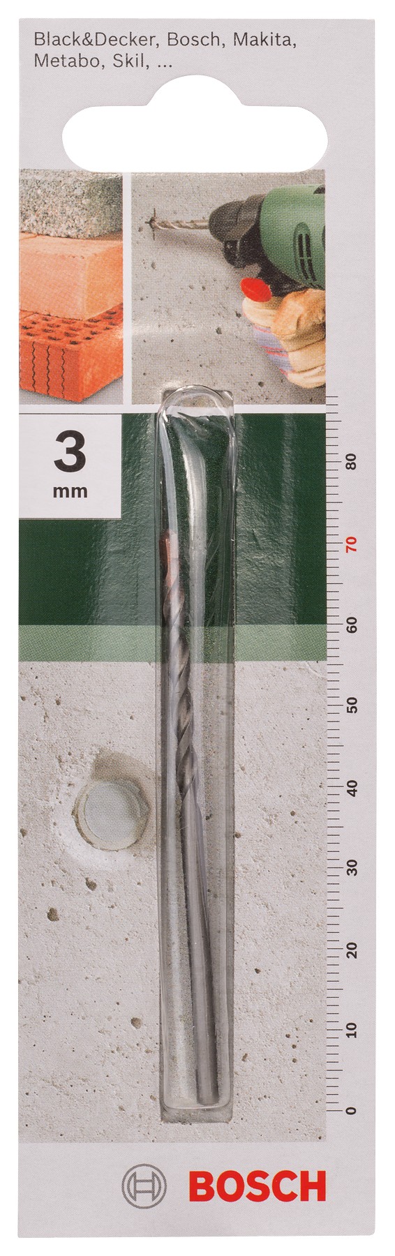 Broca para hormigón según la norma ISO 5468D = 3,0 mm; L = 70 mm