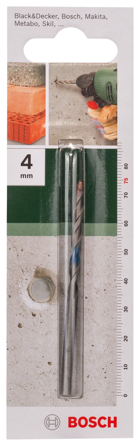 Broca para hormigón según la norma ISO 5468D = 4,0 mm; L = 75 mm