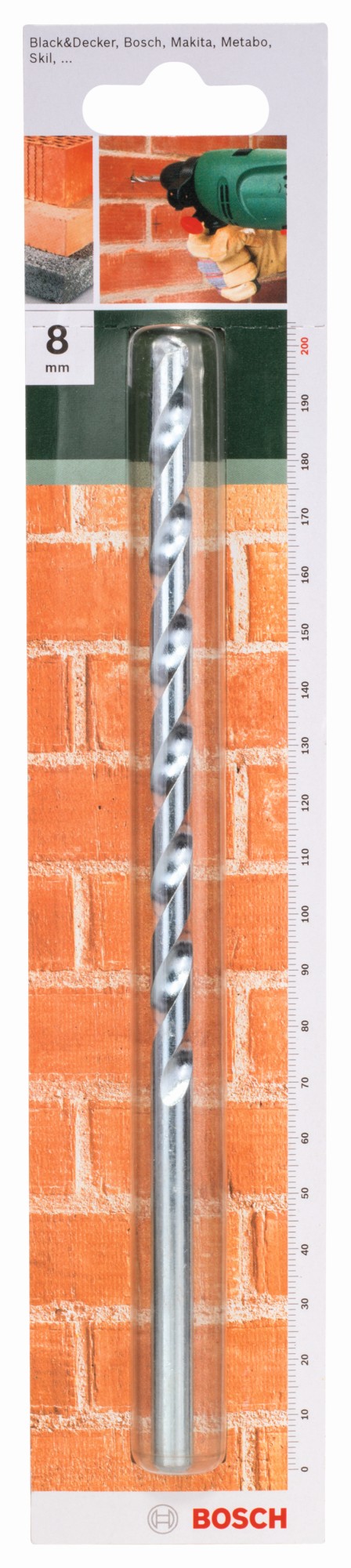 Broca para piedra según la norma ISO 5468D = 8,0 mm; L = 200 mm