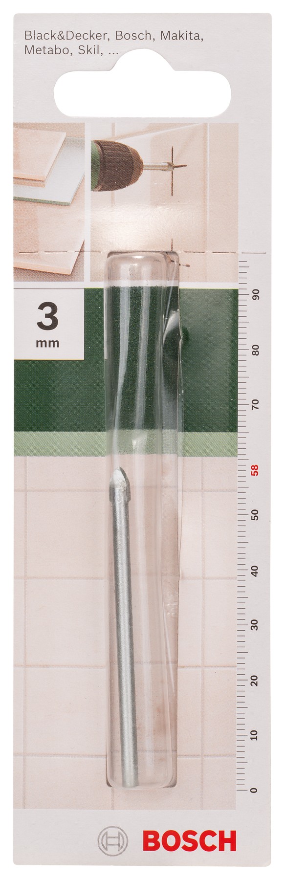Broca para vidrio y azulejosD = 3,0 mm; L = 58 mm