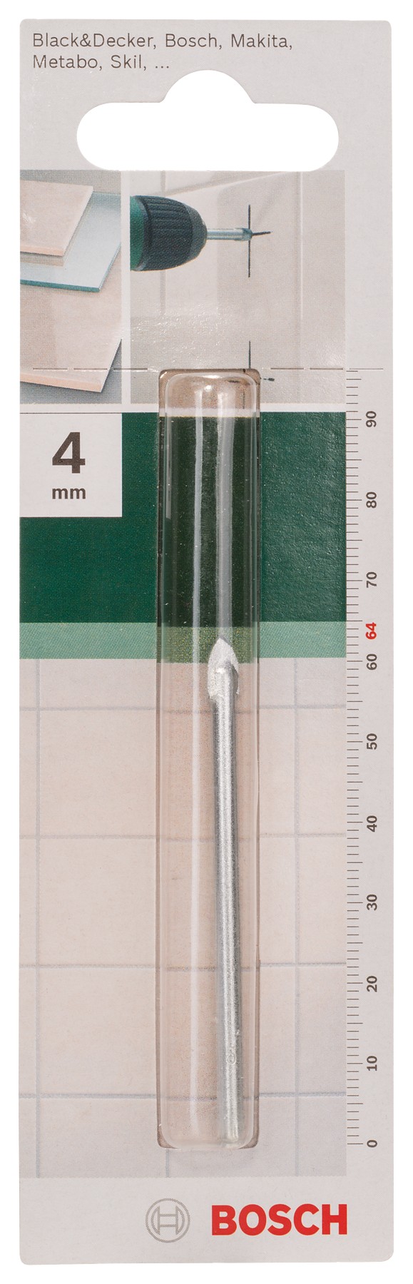 Broca para vidrio y azulejosD = 4,0 mm; L = 64 mm