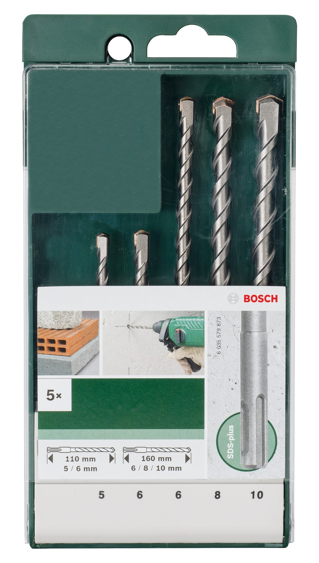 Set de brocas de martillos perforadores SDS plus de 5 piezas5,0x110; 6,0x110; 6,0x160; 8,0x160; 10,0x160 mm