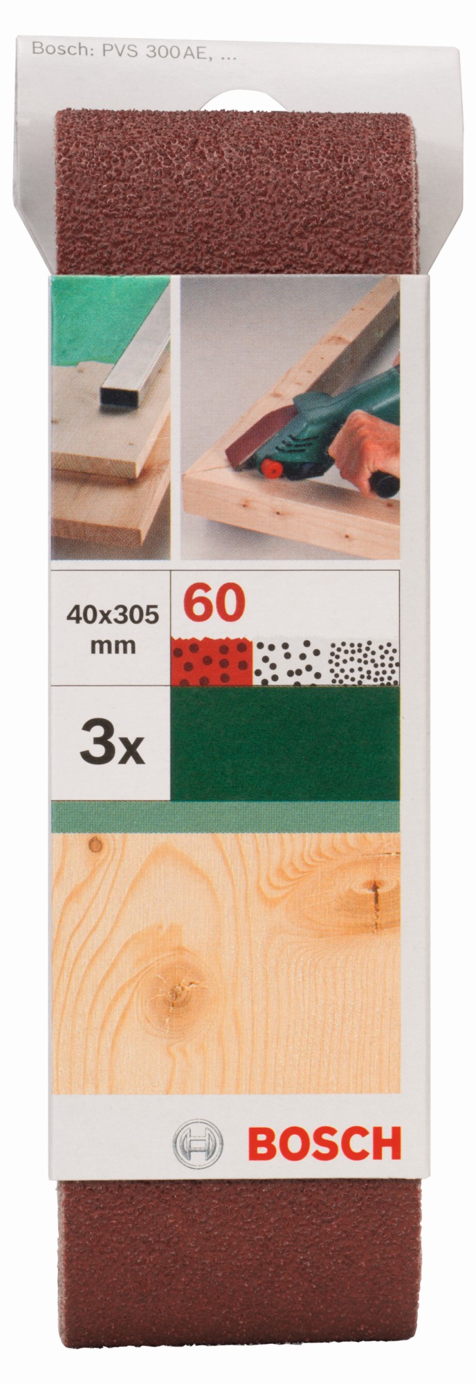 Set de hojas de lija de 3 piezas para lijadora minibanda de Bosch, calidad rojaG = 60