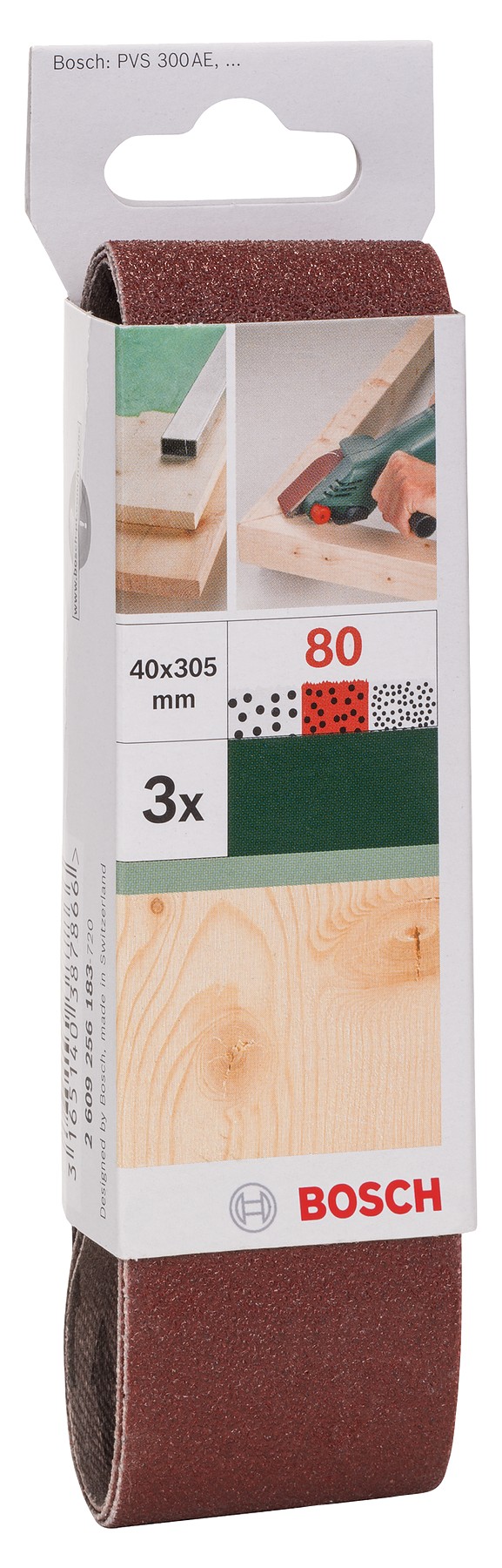 Set de hojas de lija de 3 piezas para lijadora minibanda de Bosch, calidad rojaG = 80