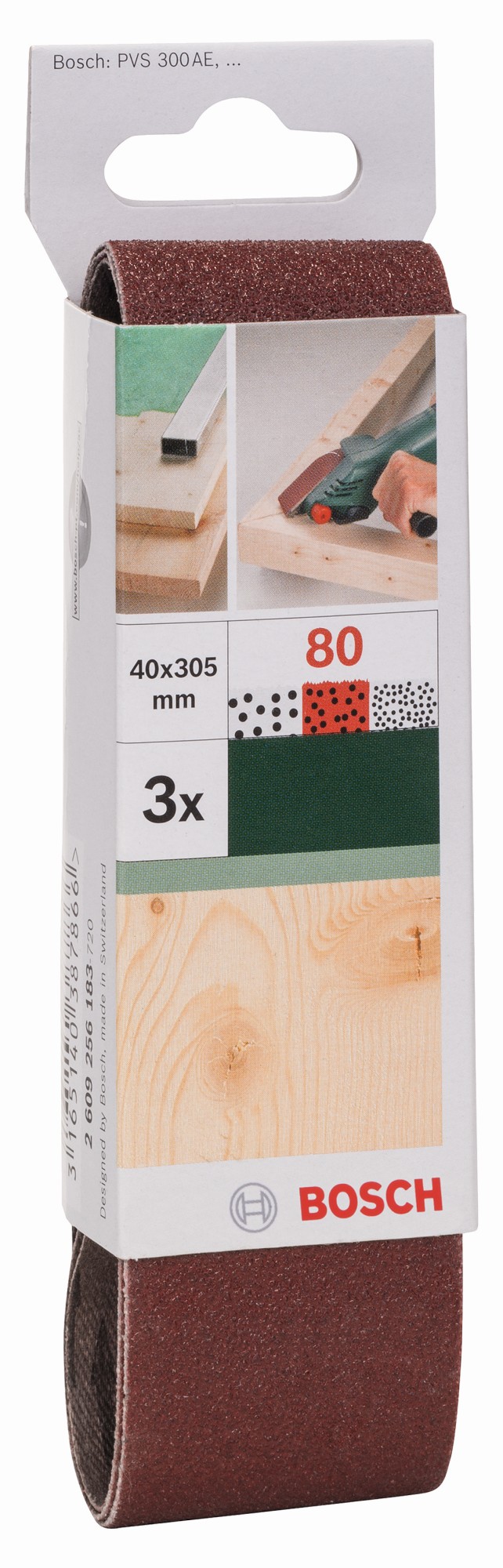 Set de hojas de lija de 3 piezas para lijadora minibanda de Bosch, calidad rojaG = 80