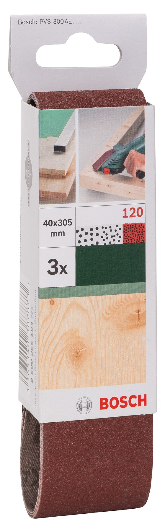 Set de hojas de lija de 3 piezas para lijadora minibanda de Bosch, calidad rojaG = 120