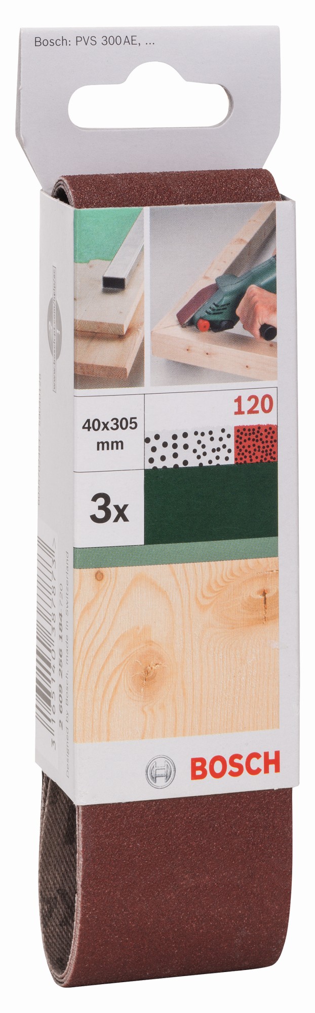 Set de hojas de lija de 3 piezas para lijadora minibanda de Bosch, calidad rojaG = 120