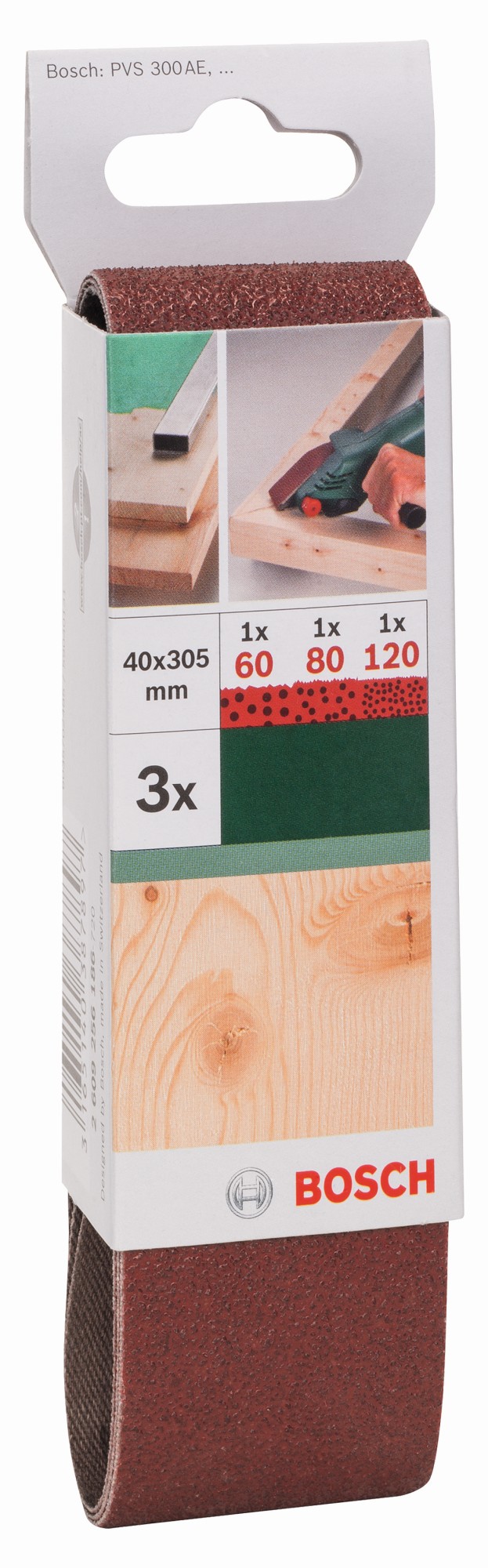 Set de hojas de lija de 3 piezas para lijadora minibanda de Bosch, calidad rojaG = 60 - 120