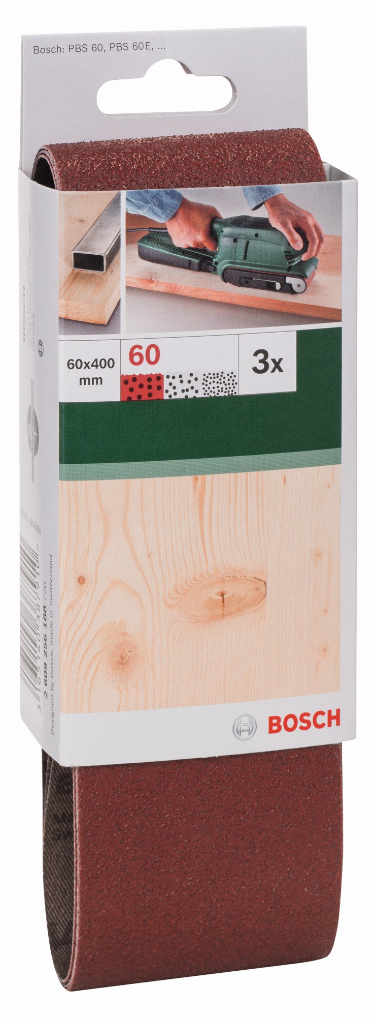 Set de hojas de lija de 3 piezas para lijadora de banda, calidad rojaG = 60