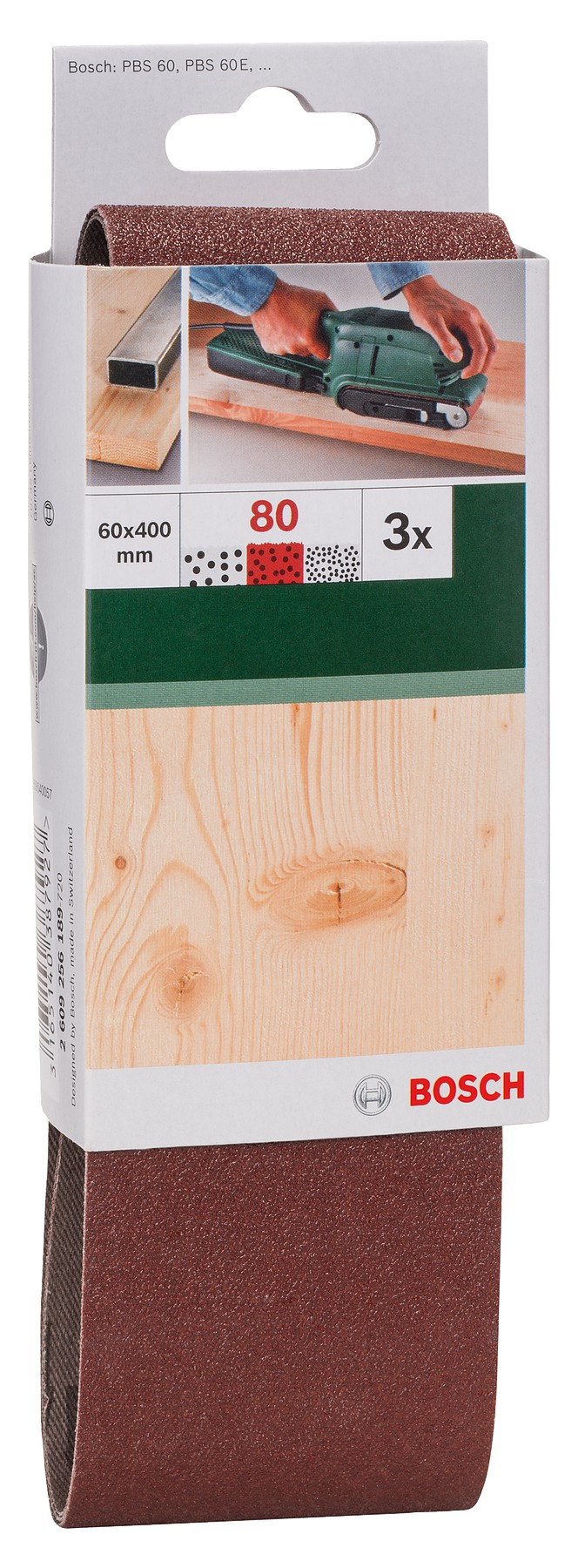 Set de hojas de lija de 3 piezas para lijadora de banda, calidad rojaG = 80