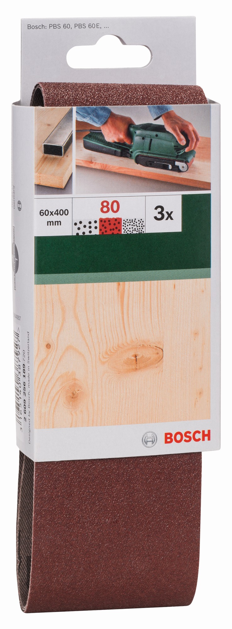 Set de hojas de lija de 3 piezas para lijadora de banda, calidad rojaG = 80