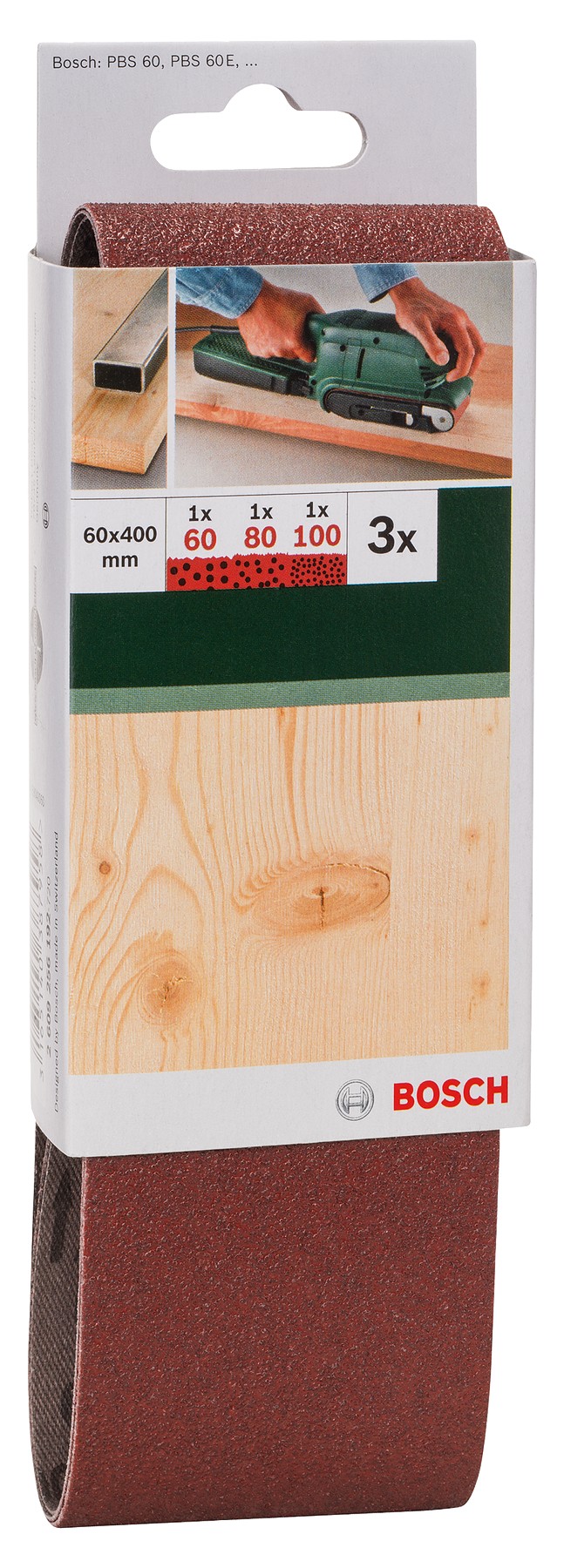 Set de hojas de lija de 3 piezas para lijadora de banda, calidad rojaG = 60, 80, 100