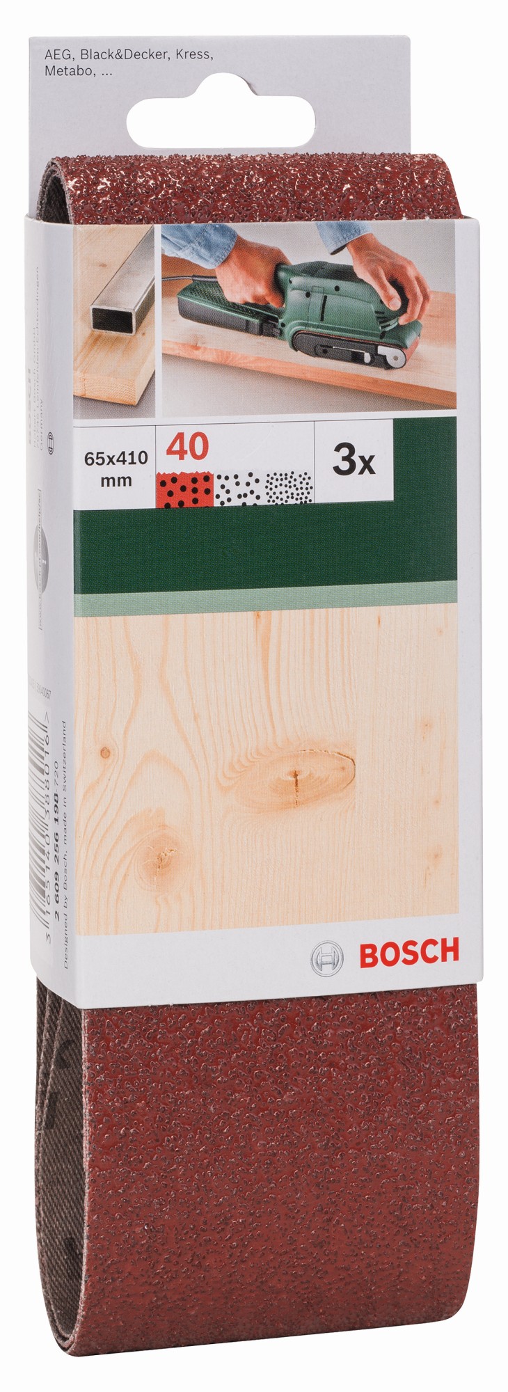 Set de hojas de lija de 3 piezas para lijadora de banda, calidad rojaG = 40