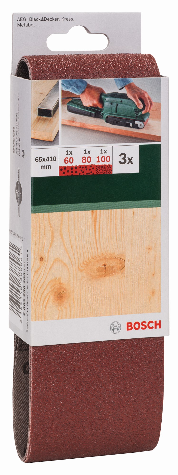 Set de hojas de lija de 3 piezas para lijadora de banda, calidad rojaG = 60, 80, 100