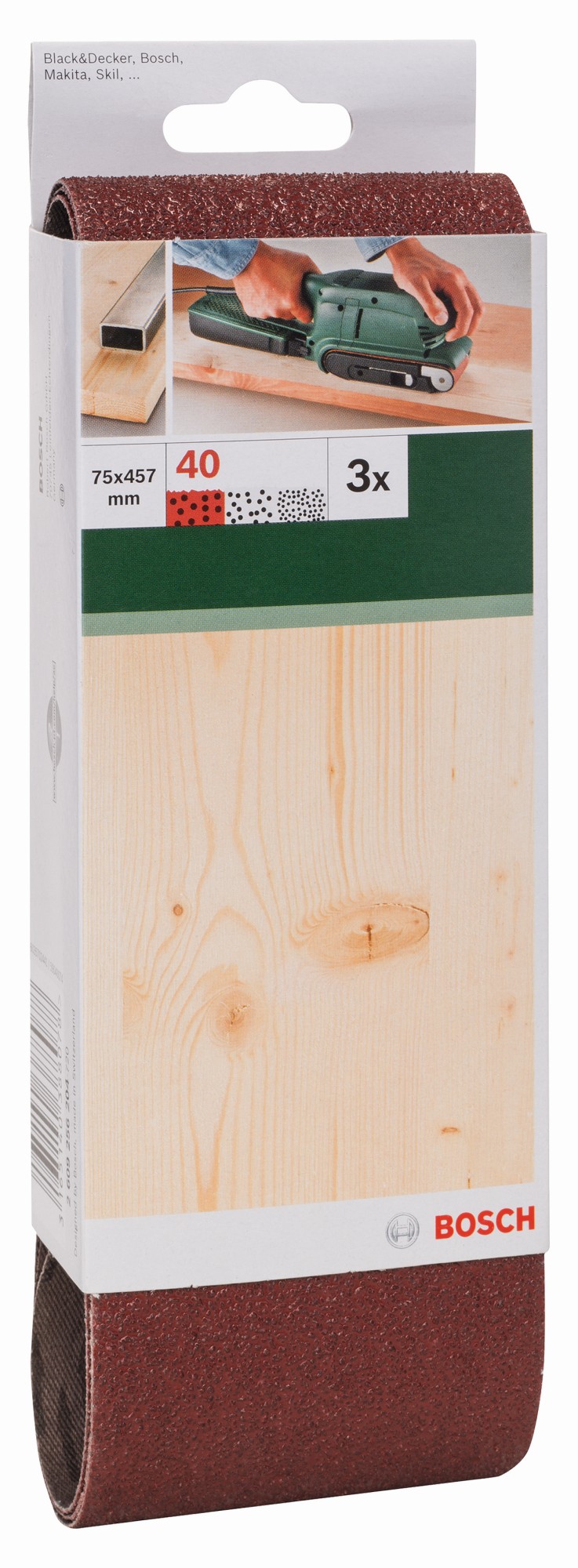 Set de hojas de lija de 3 piezas para lijadora de banda, calidad rojaG = 40