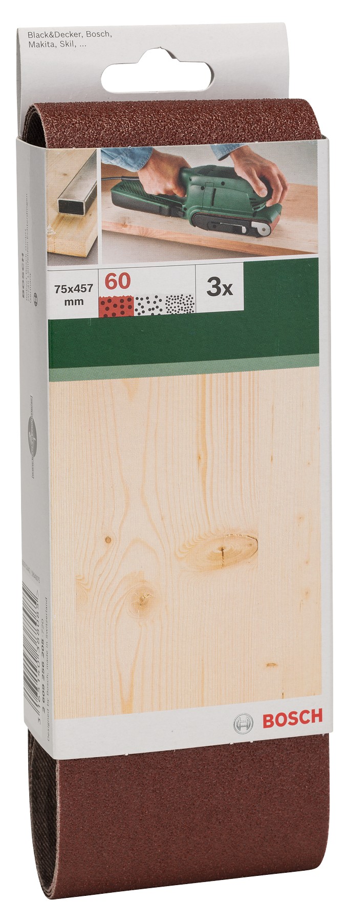 Set de hojas de lija de 3 piezas para lijadora de banda, calidad rojaG = 60