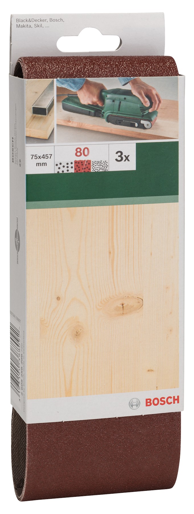 Set de hojas de lija de 3 piezas para lijadora de banda, calidad rojaG = 80