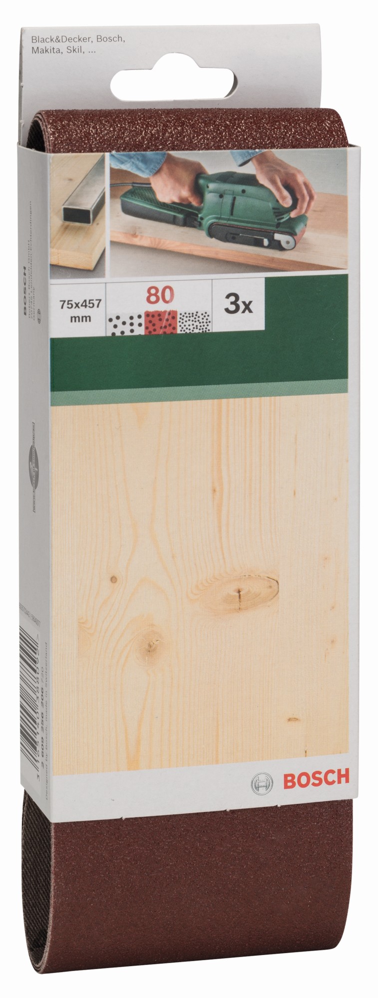 Set de hojas de lija de 3 piezas para lijadora de banda, calidad rojaG = 80