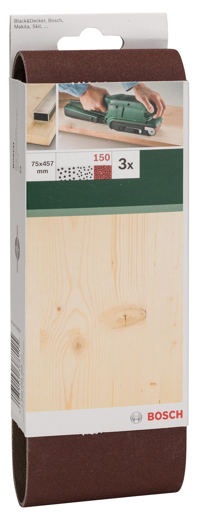 Set de hojas de lija de 3 piezas para lijadora de banda, calidad rojaG = 150