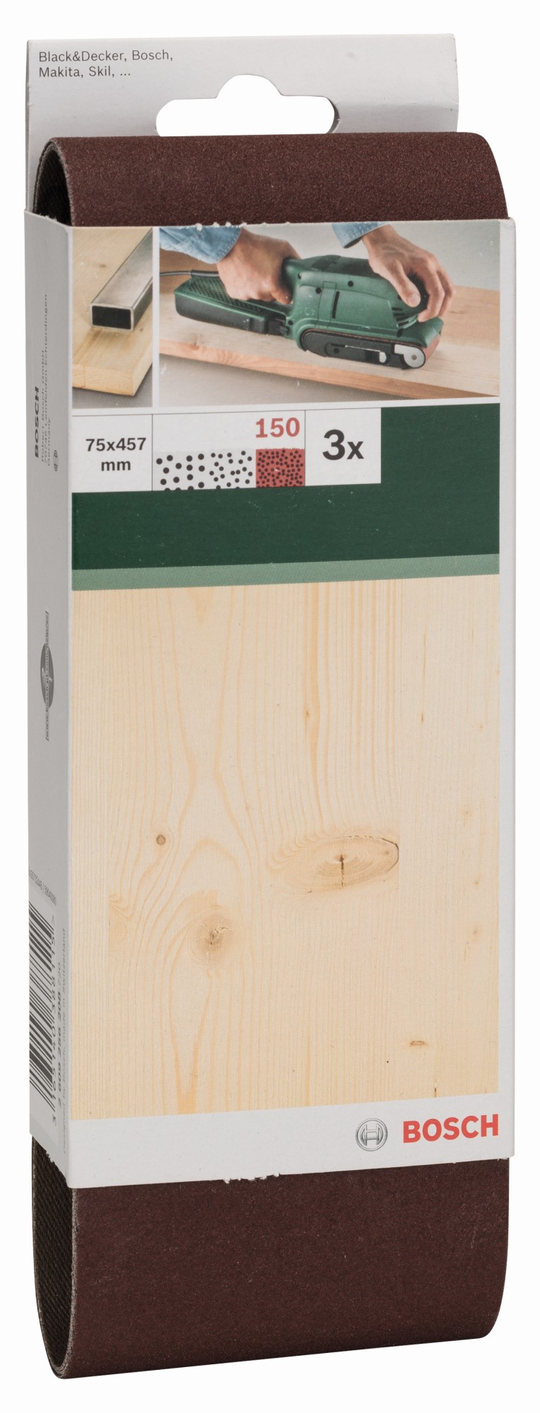 Set de hojas de lija de 3 piezas para lijadora de banda, calidad rojaG = 150