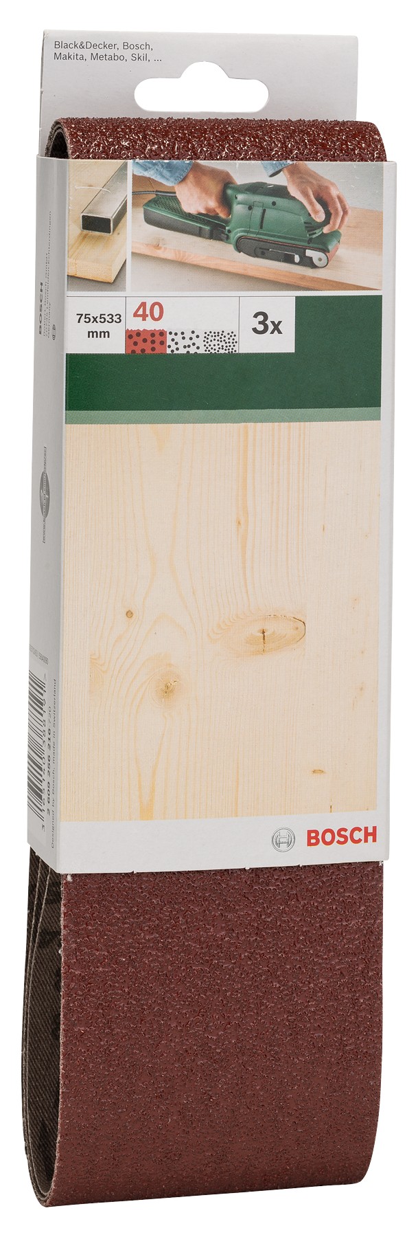 Set de hojas de lija de 3 piezas para lijadora de banda, calidad rojaG = 40