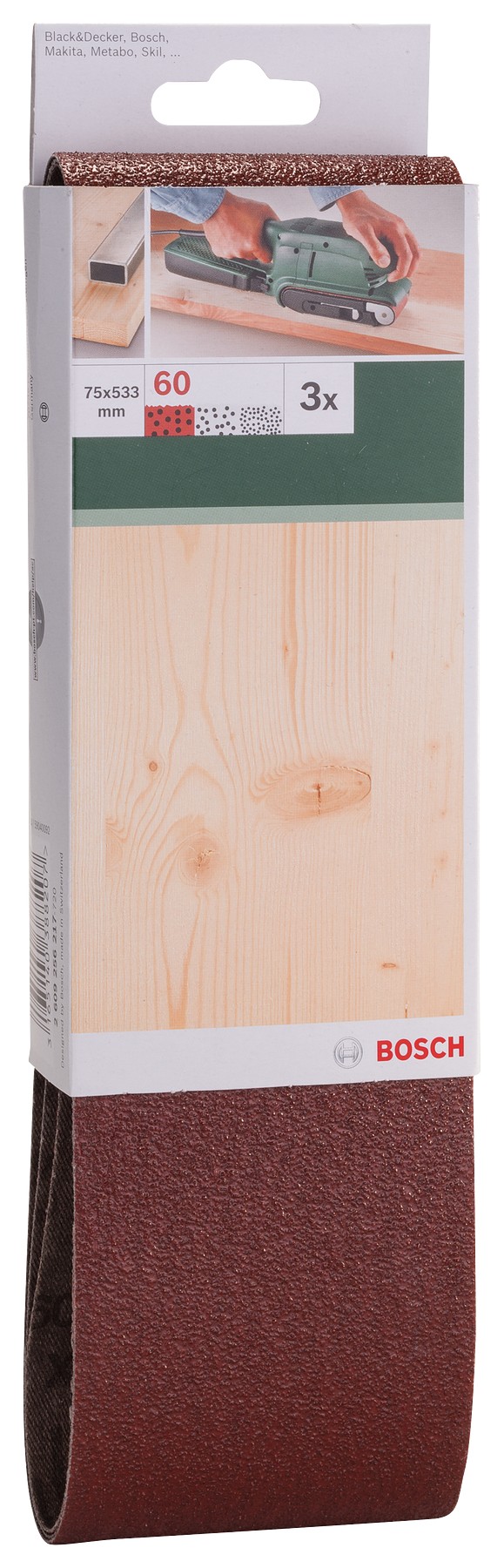 Set de hojas de lija de 3 piezas para lijadora de banda, calidad rojaG = 60
