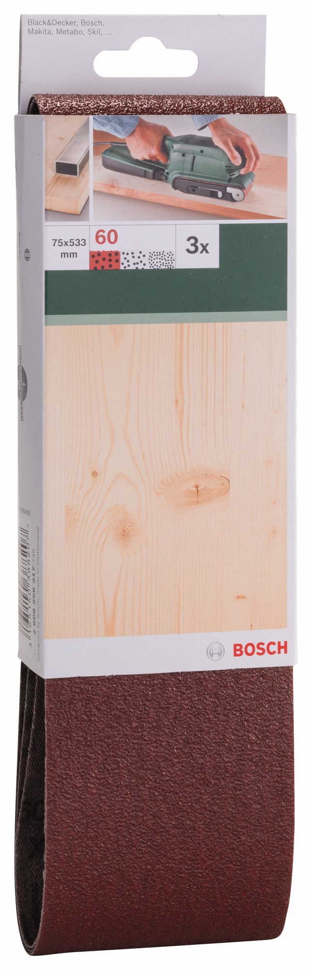 Set de hojas de lija de 3 piezas para lijadora de banda, calidad rojaG = 60