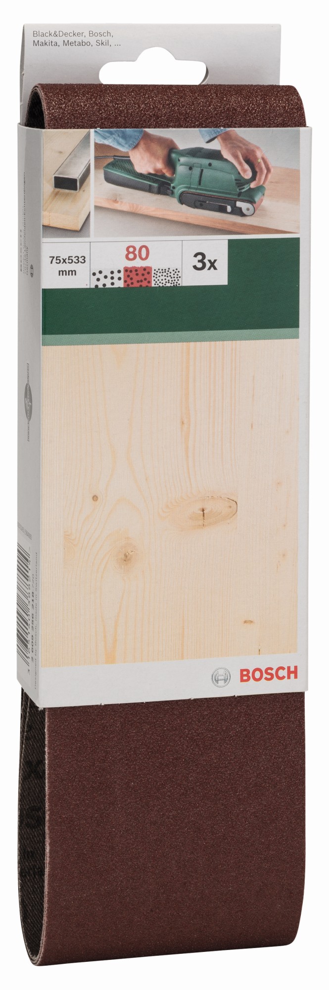 Set de hojas de lija de 3 piezas para lijadora de banda, calidad rojaG = 80