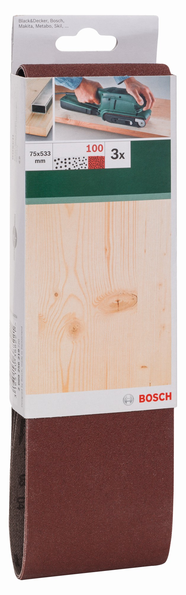 Set de hojas de lija de 3 piezas para lijadora de banda, calidad rojaG = 100