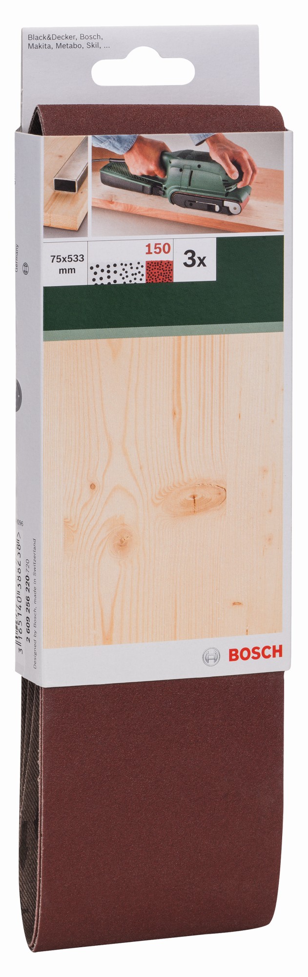 Set de hojas de lija de 3 piezas para lijadora de banda, calidad rojaG = 150