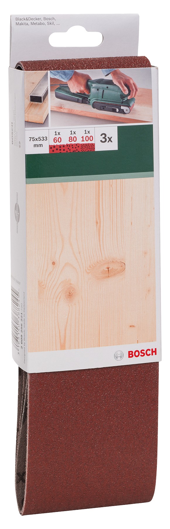 Set de hojas de lija de 3 piezas para lijadora de banda, calidad rojaG = 60, 80, 100