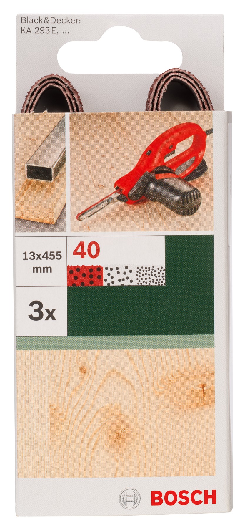 Set de 3 bandas de lija para Black+Decker Powerfile, calidad roja13 x 451 mm; G = 40, para madera
